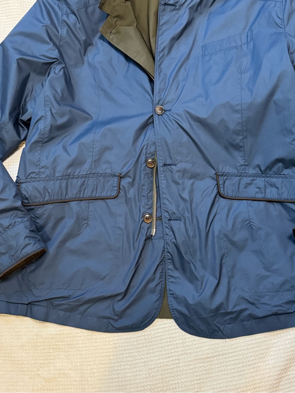 Men's reversible blue Olive Green Field Jacket - Picture 5 of 14